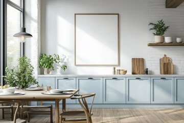 Poster Mockup in Kitchen Interior with White Wall created with Generative AI