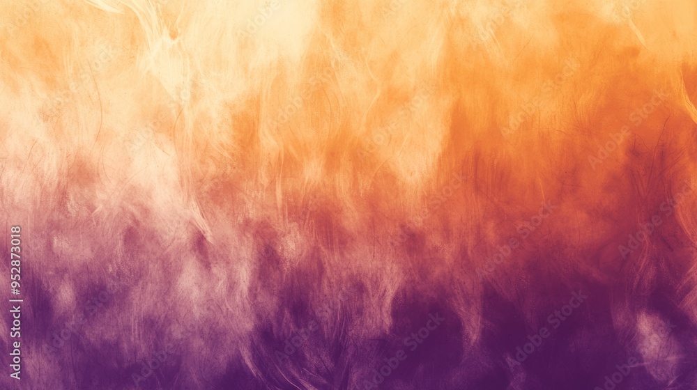 Poster purple and orange smoke blend together, creating a colorful abstract background with swirling patter