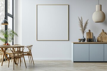 Poster Mockup in Kitchen Interior with White Wall created with Generative AI