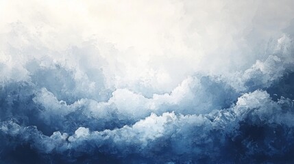 Clouds and sky watercolor hand drawn illustration. Abstract blue snowflakes winter watercolour background. Sky pattern with snow. Light blue watercolour paper texture background.