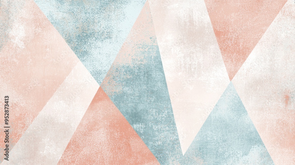 Poster geometric abstract background with muted pastel pink and blue triangles creating a modern seamless p
