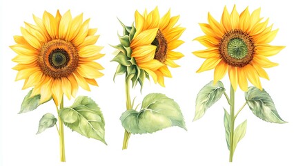 Set of Sunflower Flowers A Summer Symphony white background