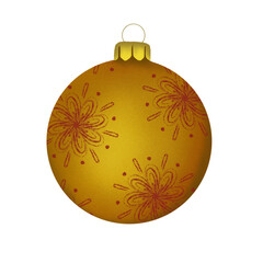 Golden Christmas ball illustration, hand drawn