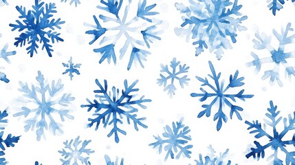 Clouds and sky watercolor hand drawn illustration. Abstract blue snowflakes winter watercolour background. Sky pattern with snow. Light blue watercolour paper texture background.