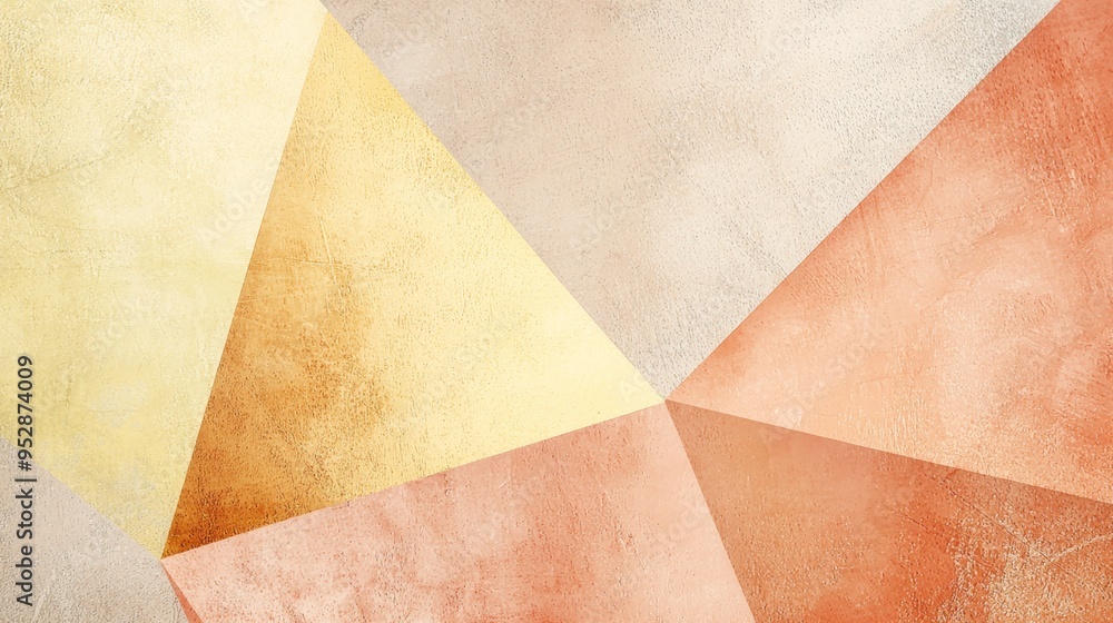 Poster abstract geometric background featuring a mosaic of triangular shapes in warm tones, each with a uni