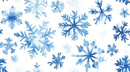 Fototapeta premium Clouds and sky watercolor hand drawn illustration. Abstract blue snowflakes winter watercolour background. Sky pattern with snow. Light blue watercolour paper texture background.