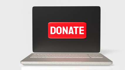 The Donate on red button on laptop 3d rendering