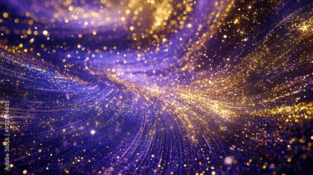 Poster abstract background with sparkling particles forming wavy lines and creating a magical atmosphere. p