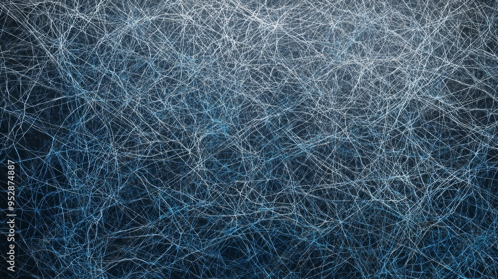 Poster intricate blue and white lines intertwine on a dark background, creating a sense of depth and comple