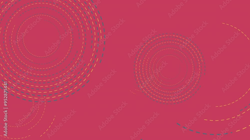 Poster 4k loopable animation maximum yellow red & metallic seaweed color dotted circles motion with dark te