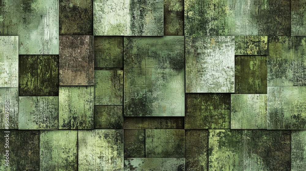 Poster modern abstract background is forming a geometric pattern with green square tiles, creating a vintag