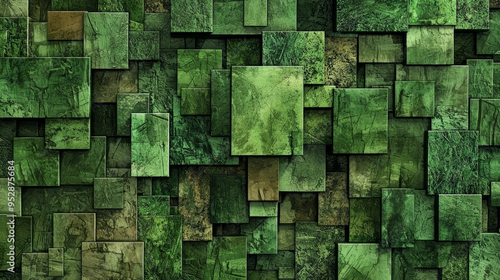 Poster green and brown squares of different sizes are creating a textured surface, perfect for a graphic ba