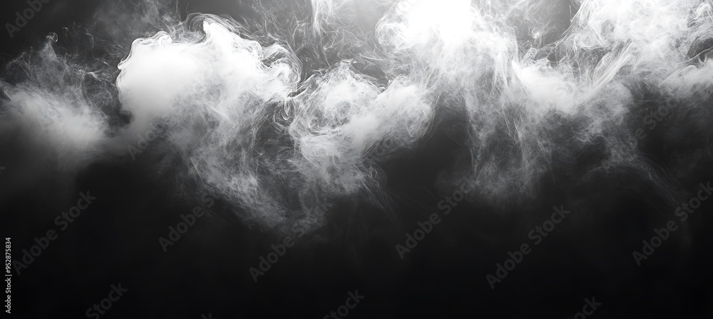 Poster a dynamic, abstract smoke pattern in dark tones with a large area for text