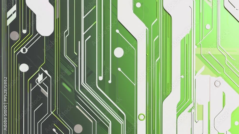 Poster abstract image of a green circuit board with glowing lines, evoking the flow of information and the 