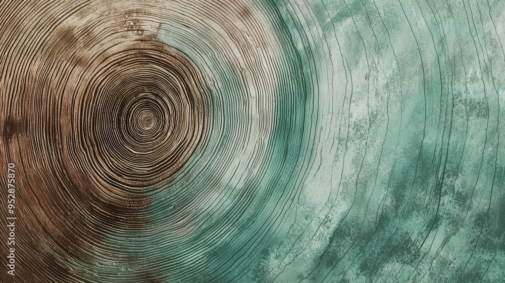 Poster abstract background displaying a cross section of a tree trunk with growth rings revealing its age, 