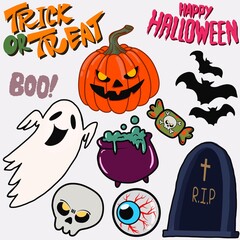 Hand drawn flat halloween elements collection.