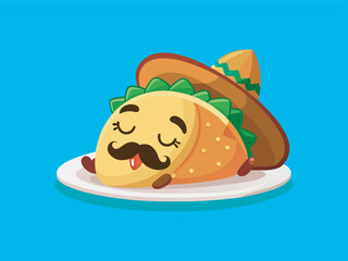 A fun taco cartoon character sleeping vector art illustration .