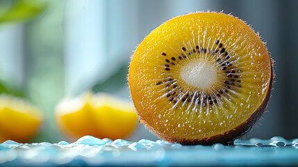 Half a Kiwi Cut at an Angle | Fresh and Vibrant Kiwi Fruit with Unique Presentation