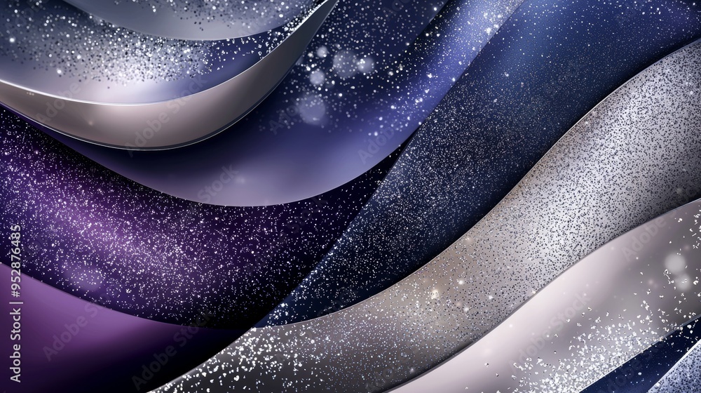 Poster abstract silver. purple and blue background with wavy lines and glitter. perfect for a chic and mode