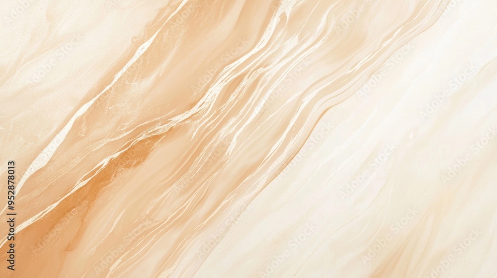 Poster Abstract background with beige colored ink flowing and mixing with white paint, creating marble effect and interesting wavy pattern