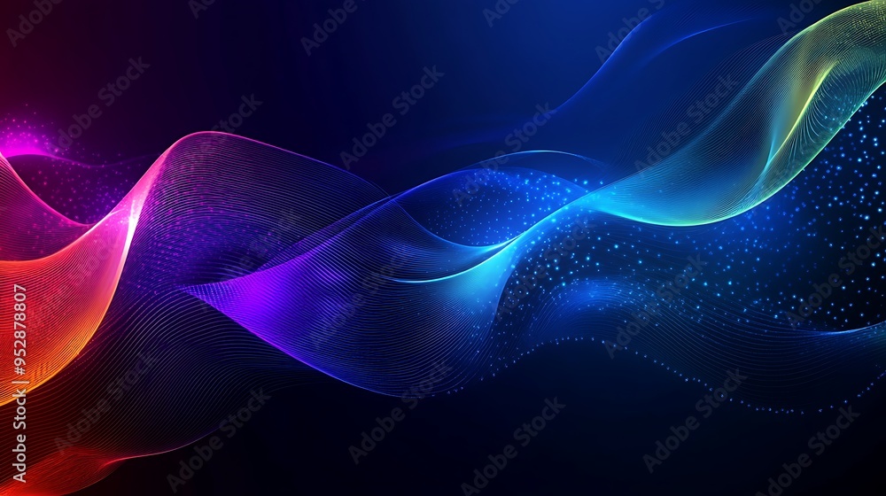 Poster abstract colorful wave pattern with glowing lines and particles