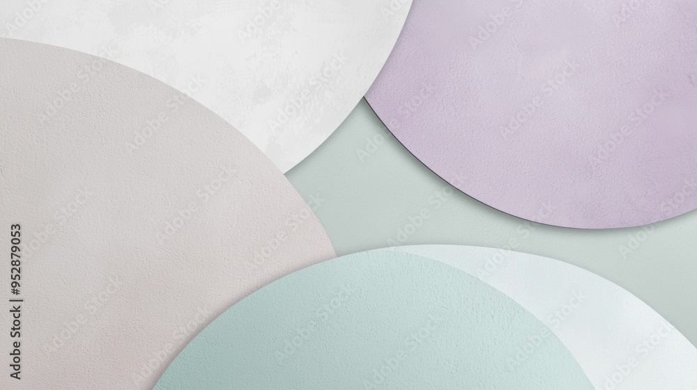Poster minimalist background featuring overlapping shapes in soft pastel colors, creating a soothing and el
