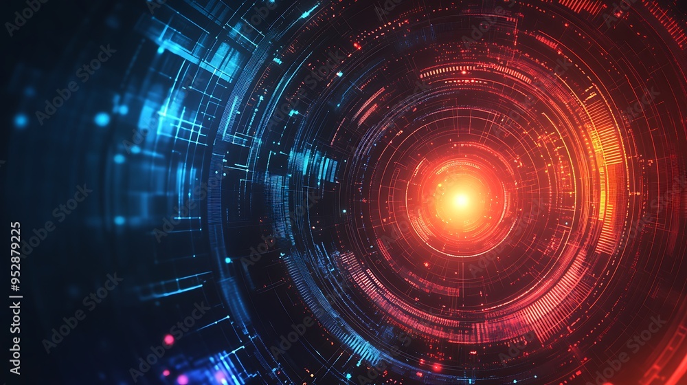 Poster abstract digital interface with glowing circles and lines