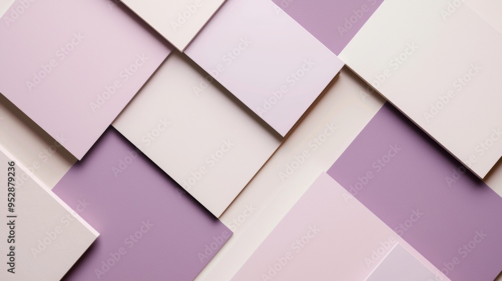 Poster minimalist background showing a repeating pattern of violet and pink paper sheets creating an abstra