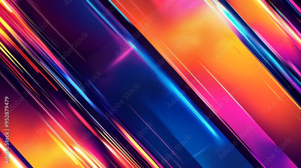 Poster abstract background with glowing lines streaking diagonally across a colorful background, creating a