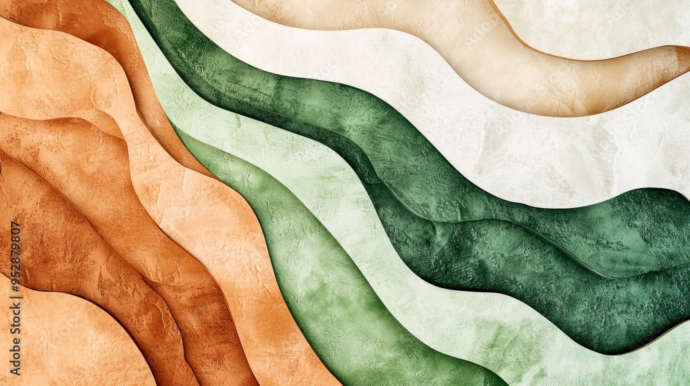 Poster modern abstract background featuring flowing lines and a textured surface, with shades of green, bro