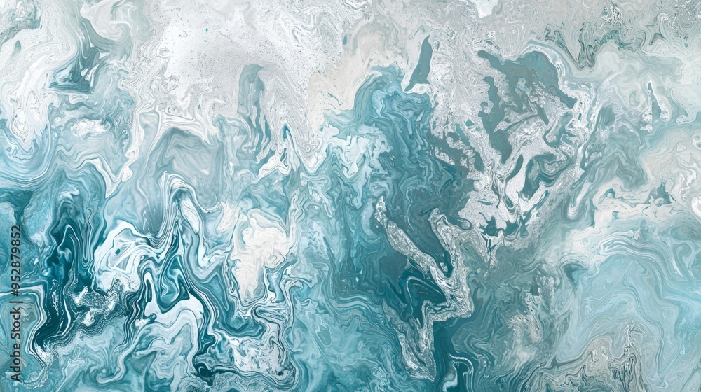 Poster Liquid acrylic paint blends and swirls in mesmerizing patterns, creating a vibrant background for your design projects. Let your imagination flow with this colorful masterpiece!