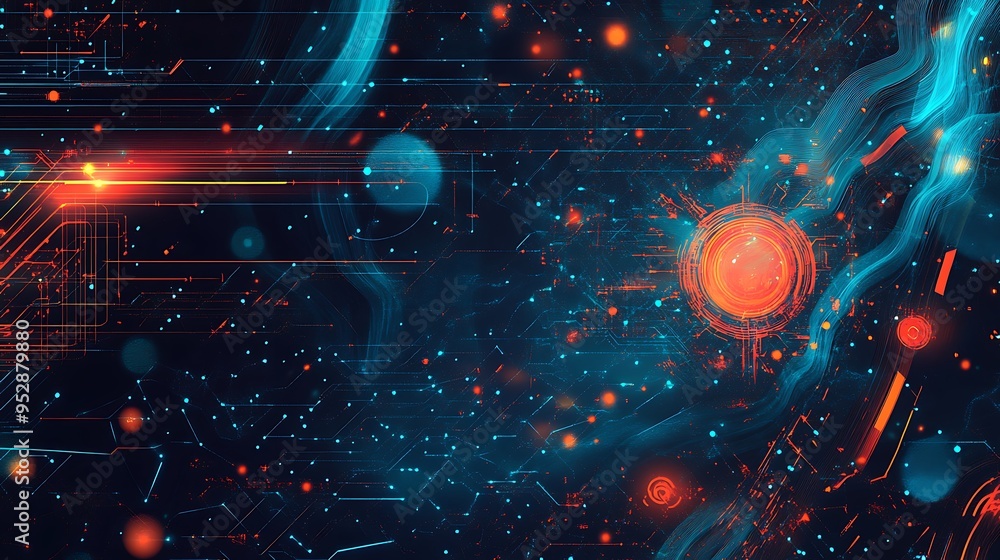 Poster abstract digital network with glowing lines and shapes
