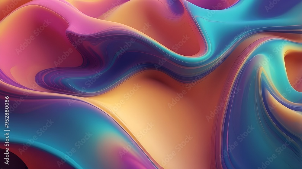 Poster imagine a vibrant and dynamic scene, where a fluid wave of iridescent colors dances and twists in a 