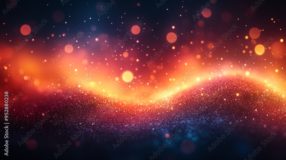 Poster vibrant display of colorful lights and sparkles against a dark background, creating a mesmerizing, m
