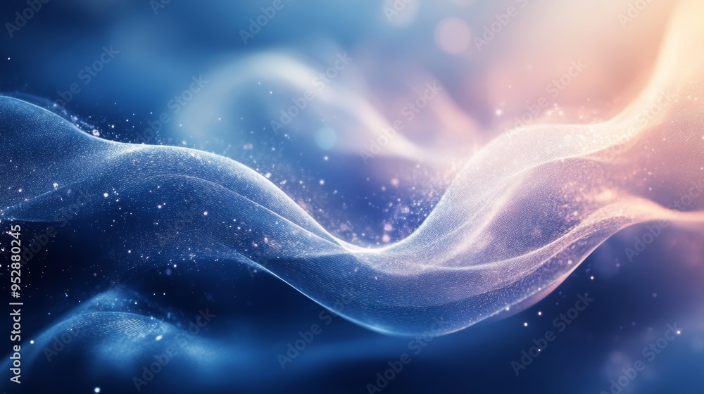 Poster image features ethereal, flowing waves of light with sparkling particles, creating a mystical, dream