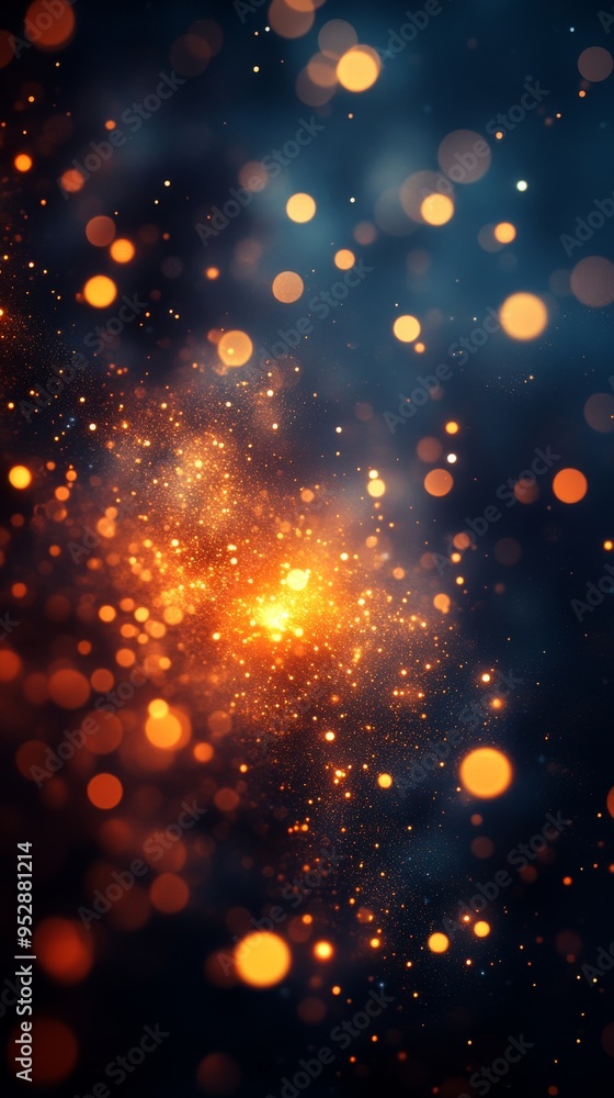 Poster mesmerizing display of glowing orange and blue bokeh lights, creating a vibrant and dreamy atmospher