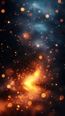 Obraz premium Cosmic scene with glowing, golden light particles and a nebulous backdrop that evokes a starry night sky