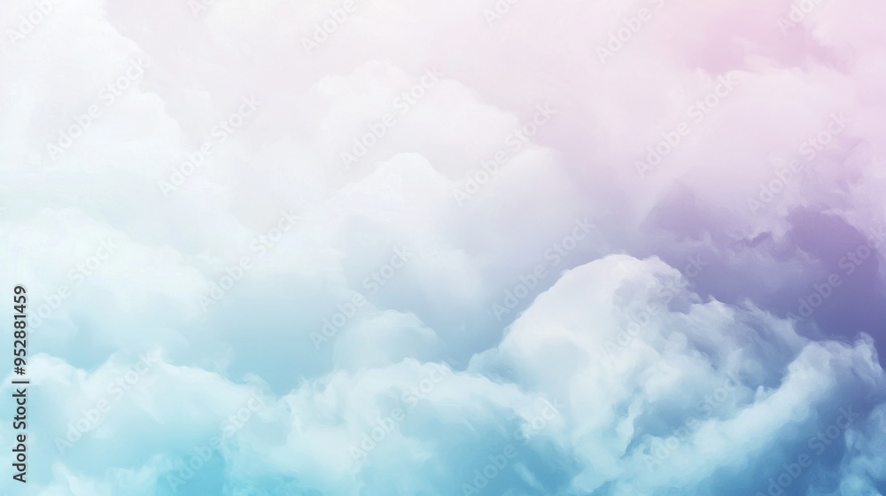 Poster soft pink and blue clouds gently fill the sky. creating a dreamy and ethereal background perfect for