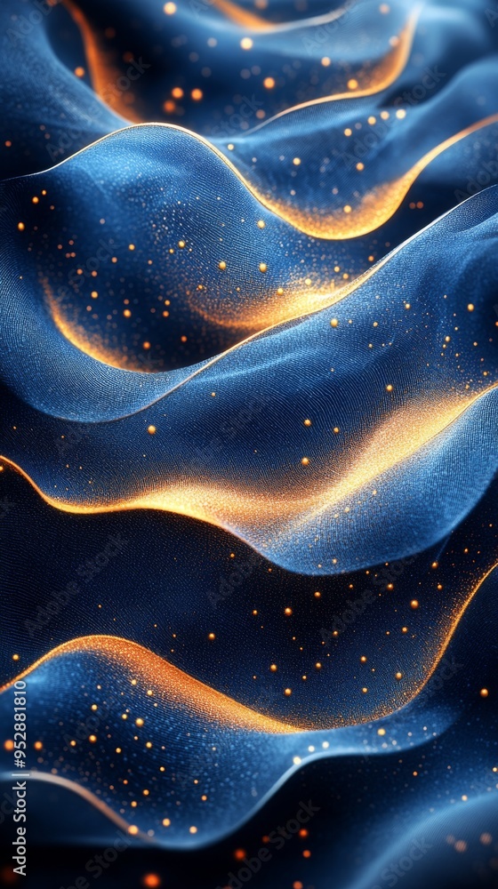Poster image depicts abstract waves of blue and orange light, intertwined with a sprinkling of glowing part