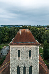 Fototapeta premium Aerial drone shot of All Saints Church in Bishops Stortford in England