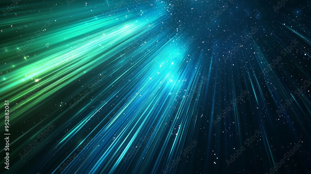 Poster abstract light speed background with streaks of light converging in the distance, ideal for technolo