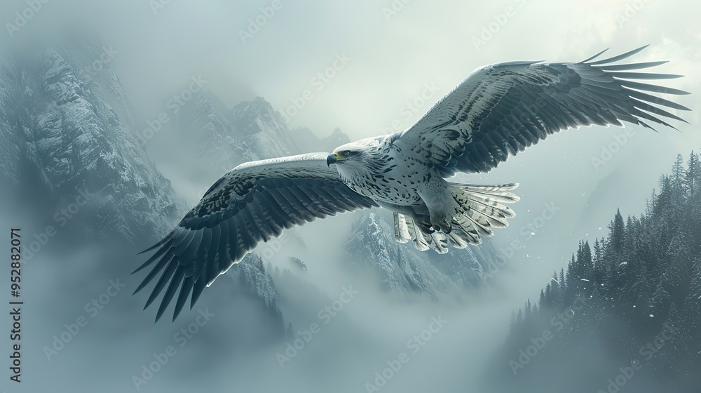 Canvas Prints Eagle Soaring Above Misty Mountains