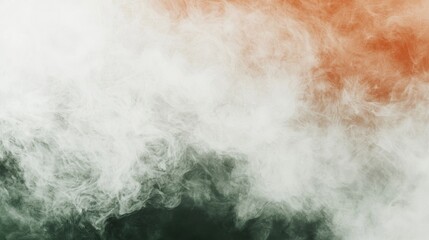White smoke is swirling on a green and orange background, creating a gradient of colors. The abstract shapes and soft textures of the smoke make it ideal for a variety of design projects