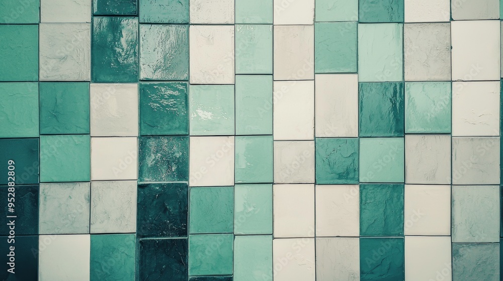 Poster pattern of green and white square tiles creating a checkered effect, ideal as a background for inter
