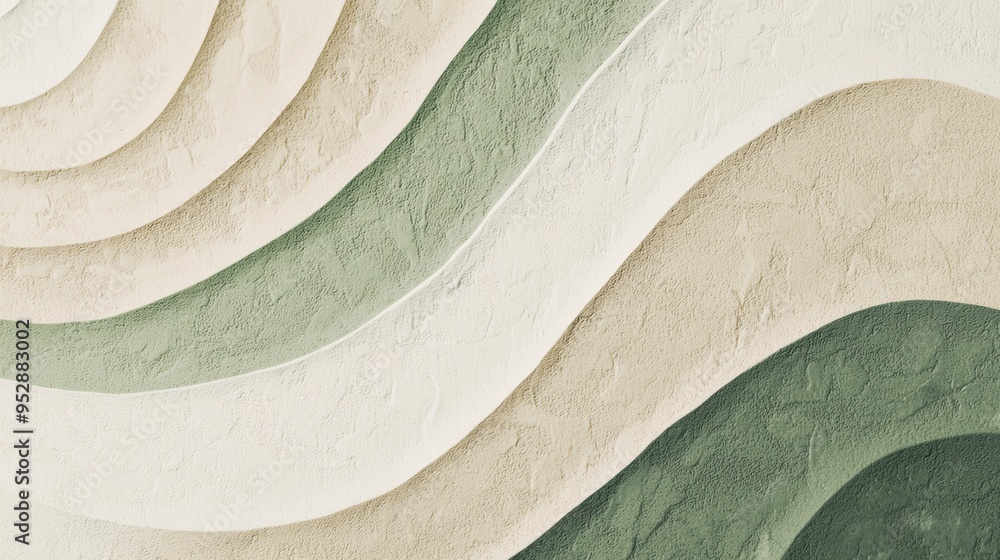 Poster Three-dimensional plaster relief is forming an abstract modern pattern, creating a minimalist background with a wavy shape
