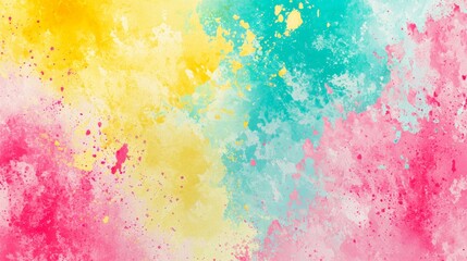 Vibrant abstract watercolor background in pink, yellow, and turquoise for creative projects. Perfect for web, print, and digital designs