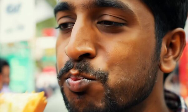 Iraqi Man Enjoying Free Sample at Grocery Store