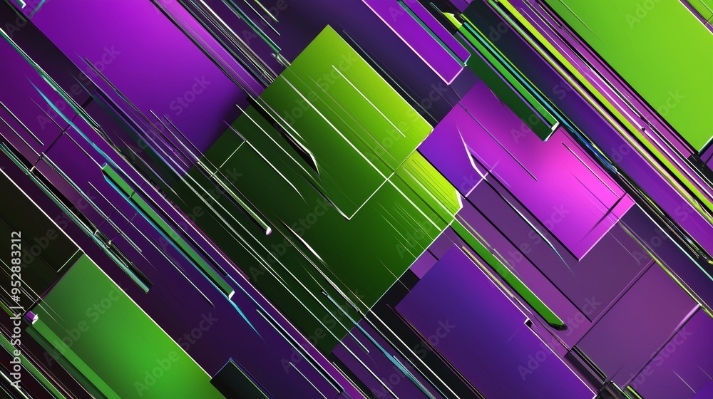 Poster Green and purple rectangular shapes are overlapping, creating a visually dynamic composition with a sense of depth and movement