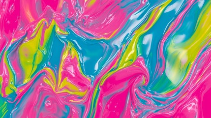 Abstract background made with fluid art technique, mixing blue, pink and green acrylic paint. Ideal for websites, posters and banners