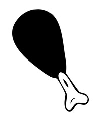 black illustration drawing of a chicken leg isolated on white, resembling high protein, food, fried chicken, meat